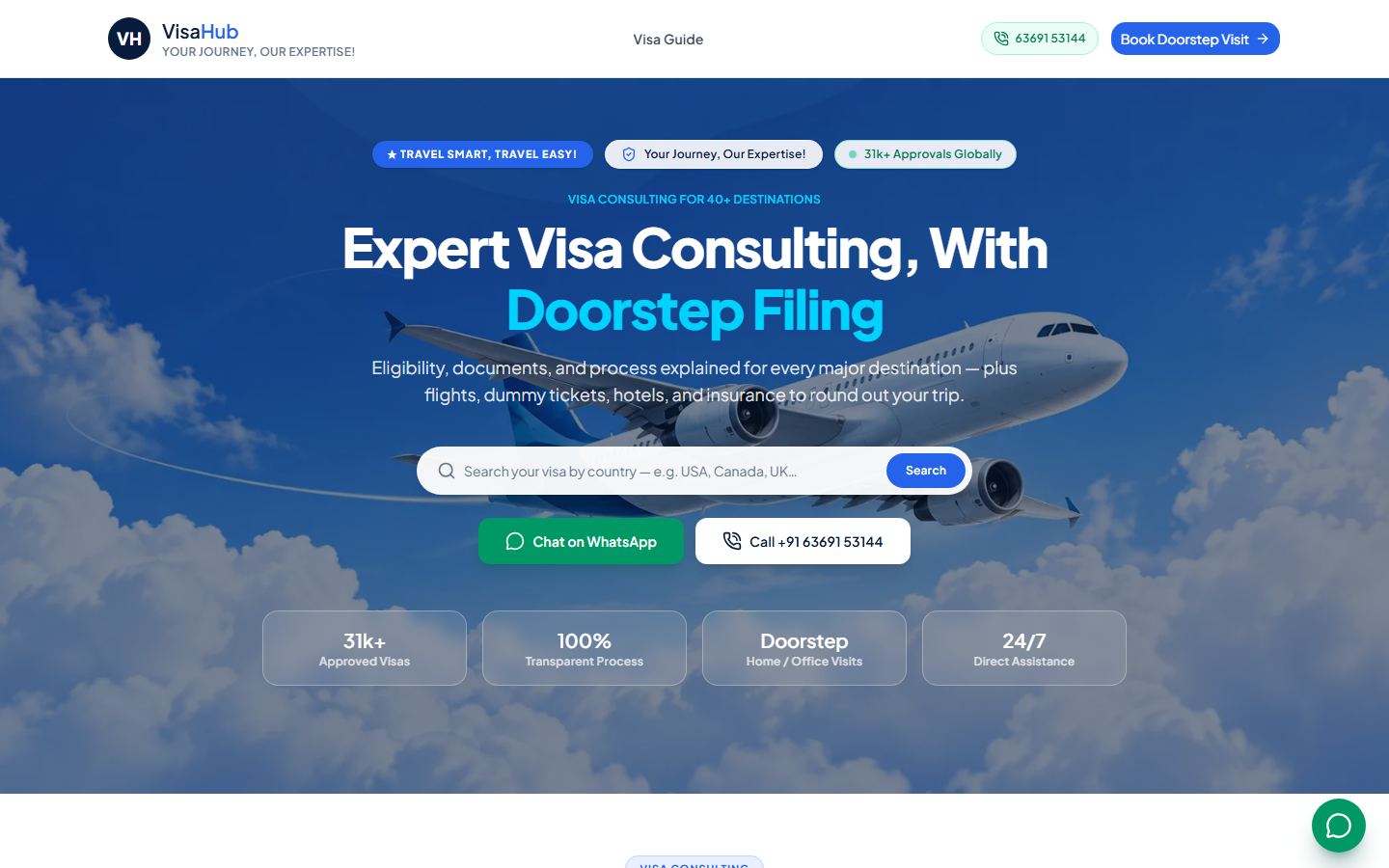 The VisaHub homepage